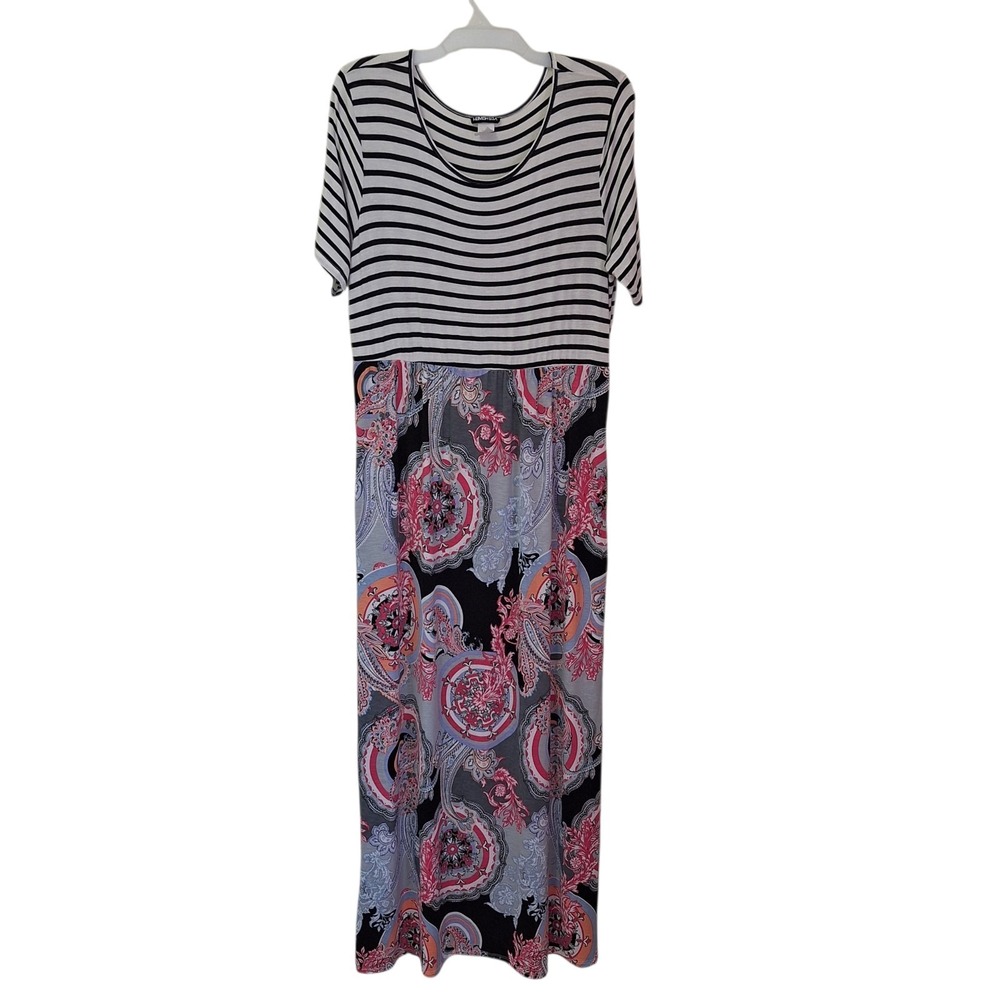 Heimish USA Dress Womens 2XL Striped Paisley Maxi Stretch Pockets Boutique Knit